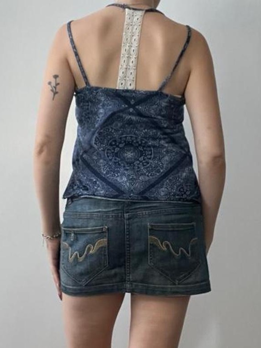 Size Small Crochet Detail Blue Patterned Tank Top - Picture 3 of 8